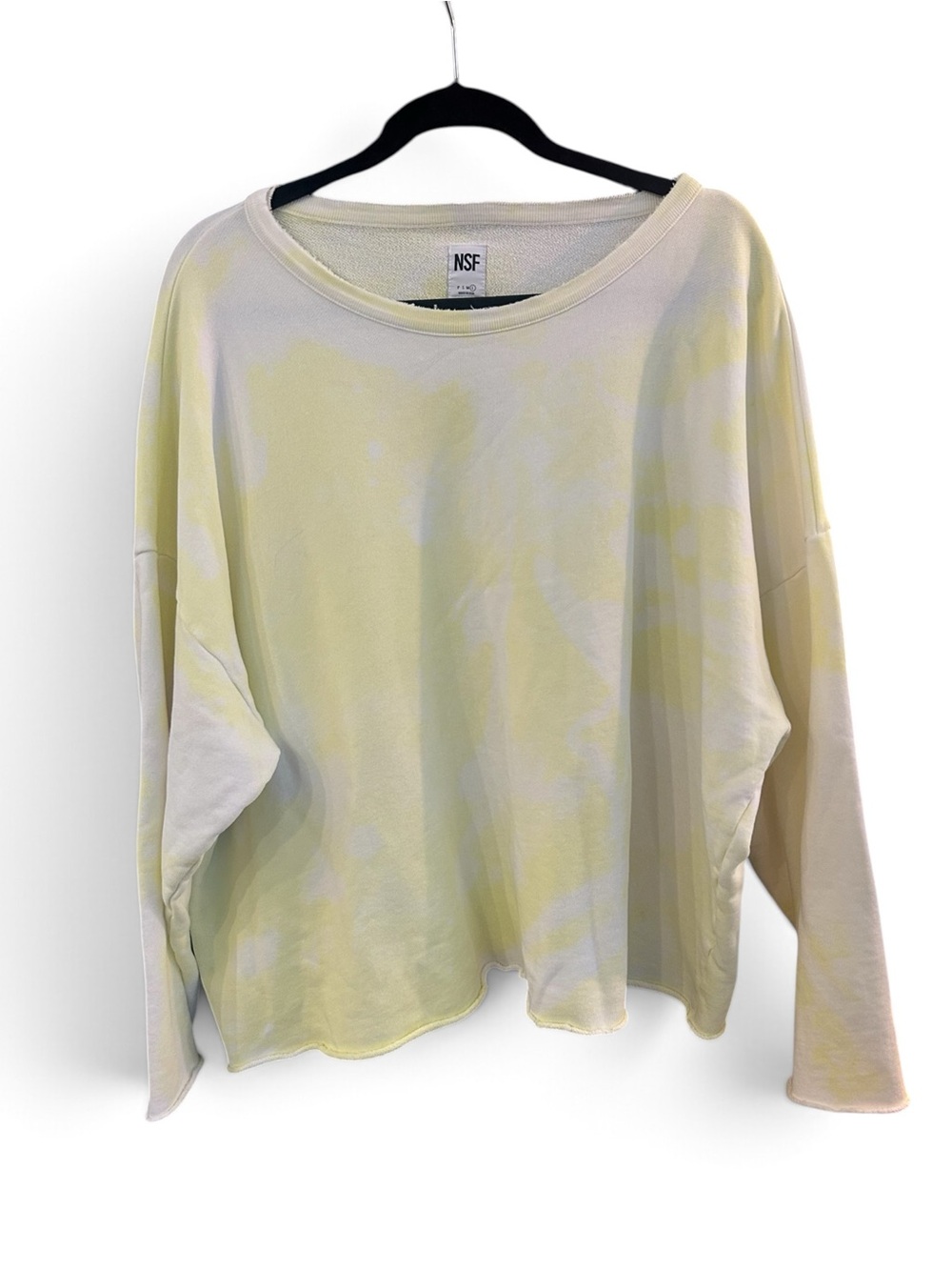 NSF Women's Light Yellow Tie-Dye Long Sleeve Sweatshirt OverSized Boxy Fit L